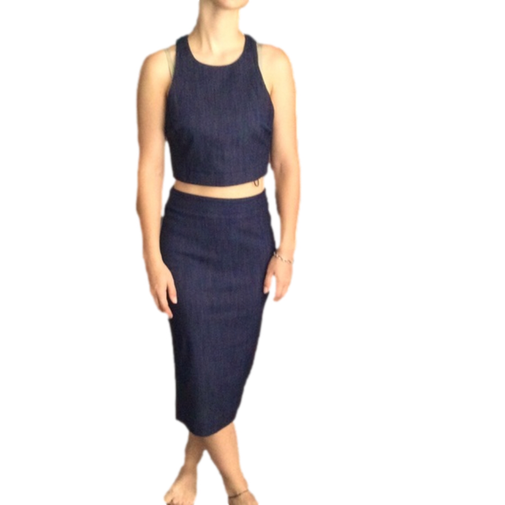 Elizabeth and James dark Jean crop top and pencil skirt